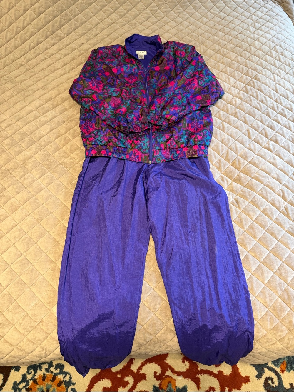 Vintage 80s 90s Lavon Purple Baroque Nylon Tracksuit Set